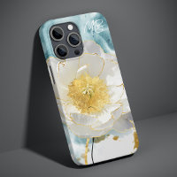 Monogramme Elegant Fleur Blanche Simple Aquarelle