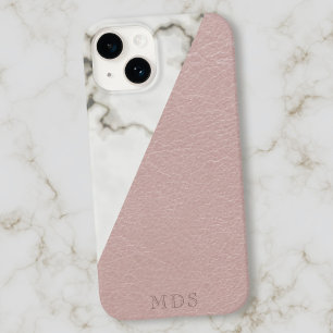 Coques Pour iPhone Monogramme Élégant Marbre Blush Rose Faux Cuir