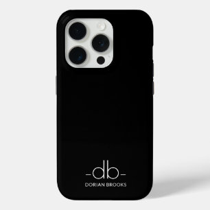 Coque iPhone 15 Pro Monogramme Élégant Minimal Noir Et Blanc