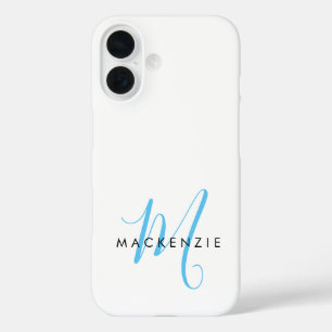 Coque Pour iPhone 16 Monogramme élégant moderne blanc ciel bleu script