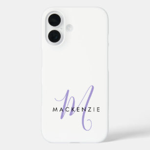 Coque Pour iPhone 16 Monogramme Élégant Moderne Blanc Lavande en Écritu