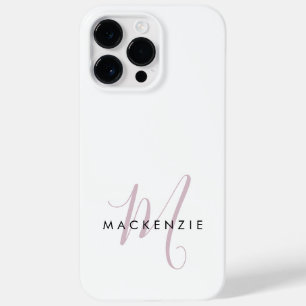 Coque Pour Pour iPhone 14 Pro Max Monogramme Élégant Moderne Blanc Rose Pâle Script