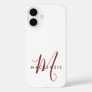 Coque Pour iPhone 16 Monogramme élégant moderne blanc rouge script