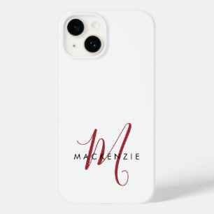 Coque Pour iPhone 14 Monogramme élégant moderne blanc rouge script