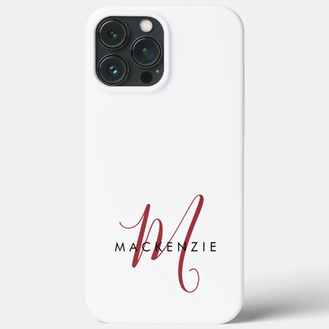 Coques Case-Mate iPhone Monogramme élégant moderne blanc rouge script  (Verso)