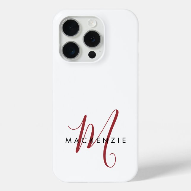 Coques Case-Mate iPhone Monogramme élégant moderne blanc rouge script  (Verso)