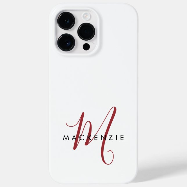 Coques Case-Mate iPhone Monogramme élégant moderne blanc rouge script  (Verso)