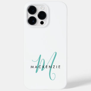 Coque Pour Pour iPhone 14 Pro Max Monogramme élégant moderne blanc sarcelle Script