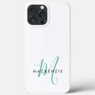 Case-Mate iPhone Case Monogramme élégant moderne blanc sarcelle Script
