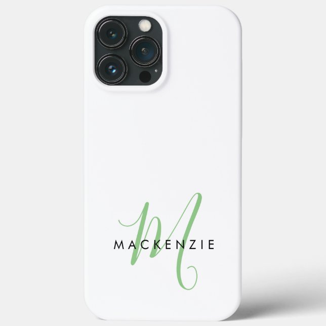 Coques Case-Mate iPhone Monogramme élégant moderne blanc vert écriture (Verso)