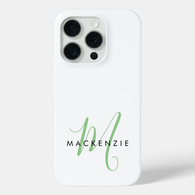 Coques Case-Mate iPhone Monogramme élégant moderne blanc vert écriture (Verso)