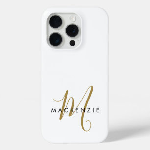Coque iPhone 15 Pro Monogramme élégant moderne en or blanc écriture