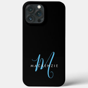 Case-Mate iPhone Case Monogramme élégant moderne noir et bleu ciel en éc