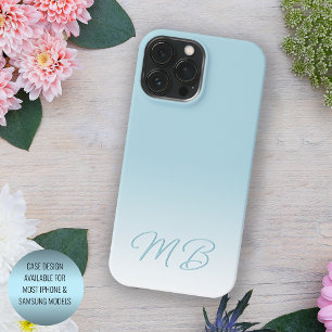 Coque iPhone 15 Pro Max Monogramme élégant personnalisé bleu océan aqua cl