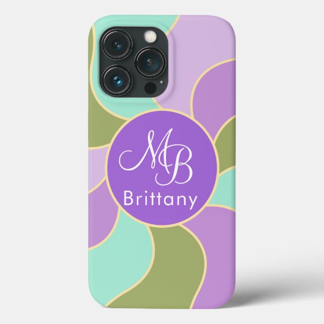 Coques Case-Mate iPhone Monogramme Élégant Purple Vert Rétro Vagues Soleil (Verso)