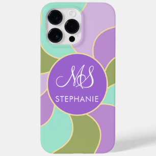Coque Pour Pour iPhone 14 Pro Max Monogramme Élégant Purple Vert Rétro Vagues Soleil