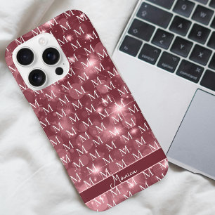 Coques iPhone 16 Pro Monogramme Élégant Rose Pâle Étincelle