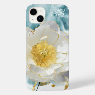 Coque Pour iPhone 14 Plus Monogramme Élégant Simple Fleur Blanche Aquarelle