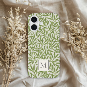 Coque Pour iPhone 16 Monogramme élégant vintage feuilles de saule vert