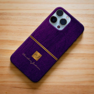 Coque iPhone 15 Pro Max Monogramme élégant violet or luxe