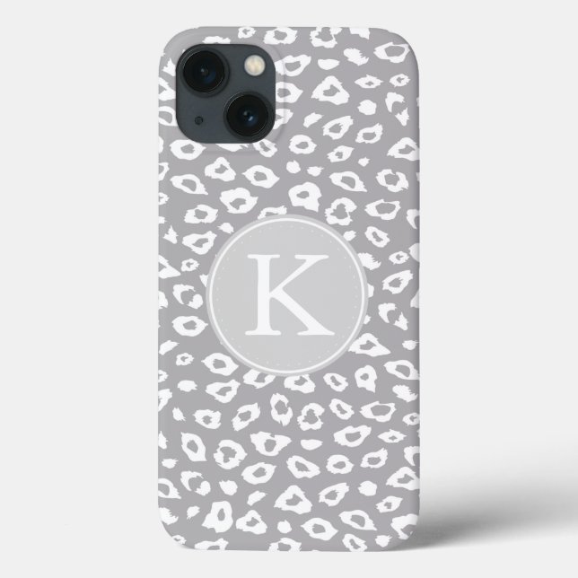 Coques Case-Mate iPhone Monogramme Empreinte de léopard gris et blanc (Verso)