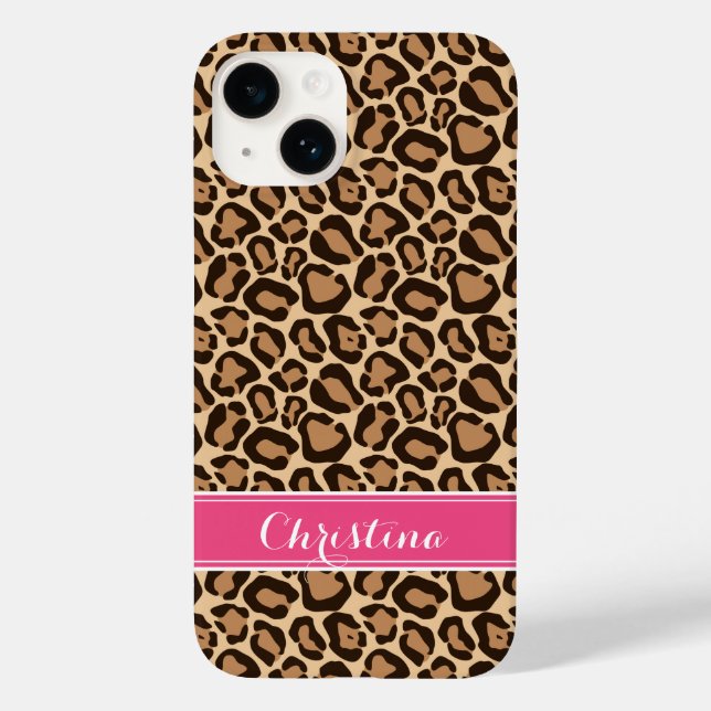 Coques Case-Mate iPhone Monogramme Empreinte de léopard rose et Brown (Verso)