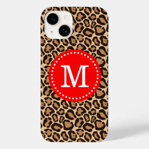 Coques Pour iPhone Monogramme Empreinte de léopard rouge et Brown