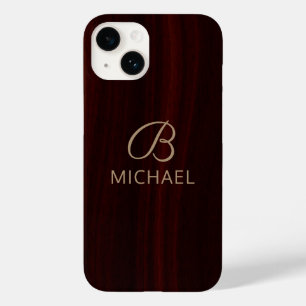 Coque Pour iPhone 14 Monogramme en acajou bois Bois Nom personnalisé