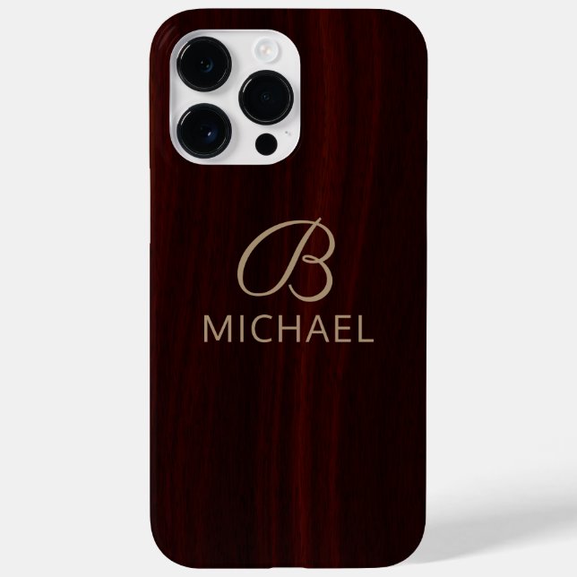 Coques Case-Mate iPhone Monogramme en acajou bois Bois Nom personnalisé (Verso)