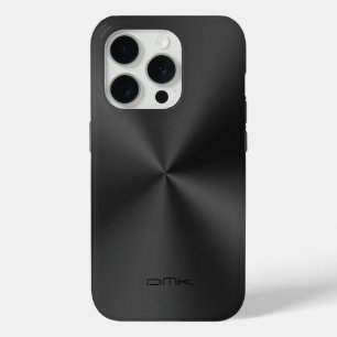 Coque iPhone 15 Pro Monogramme en acier inoxydable noir brillant Monog