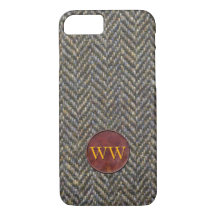 Monogramme en arête de poisson de tweed et de cuir