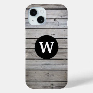 Coque Pour iPhone 15 Monogramme en bois rustique