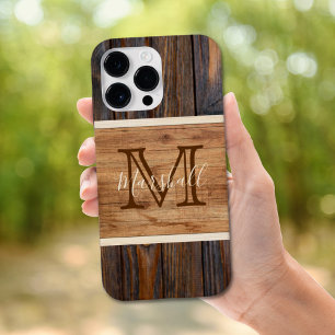 Coque Pour Pour iPhone 14 Pro Max Monogramme en bois rustique