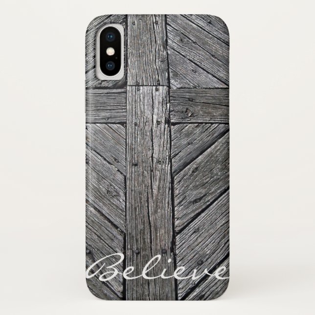 Coques Case-Mate iPhone Monogramme en bois rustique croisé chrétien (Dos)
