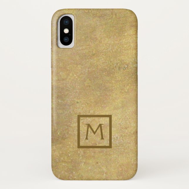 Coques Case-Mate iPhone Monogramme en Carré Faux Métal Brass Simple (Dos)