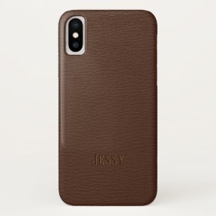 Coque iPhone X Monogramme en cuir Brown Faux