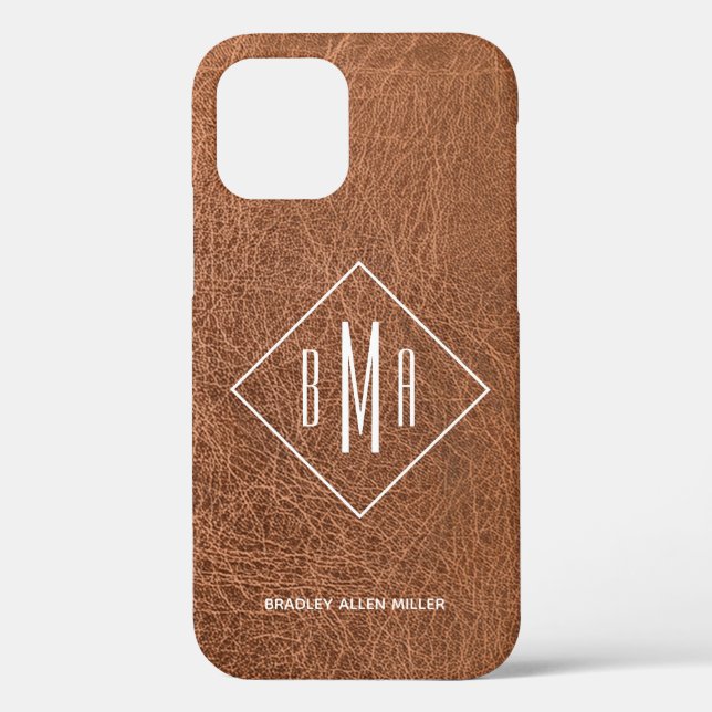 Coques Case-Mate iPhone Monogramme en cuir Brown Faux (Verso)
