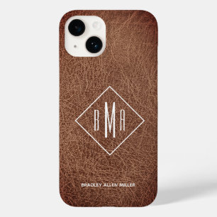 Coque Pour iPhone 14 Monogramme en cuir Brown rustique