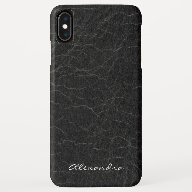 Coques Case-Mate iPhone Monogramme en cuir noir Faux (Dos)