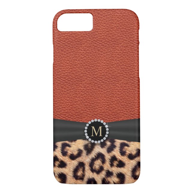 Coques Case-Mate iPhone Monogramme en cuir rouge d'empreinte de léopard (Dos)
