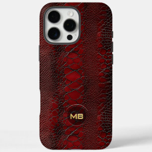 Coques iPhone 16 Pro Max Monogramme en cuir rouge Snakeskin imprimé