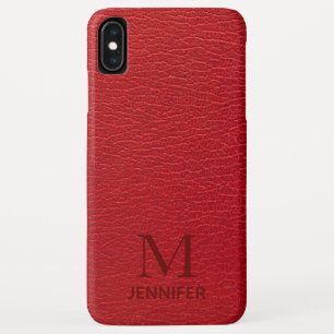 Case-Mate iPhone Case Monogramme en cuir texturé rouge Nom personnalisé