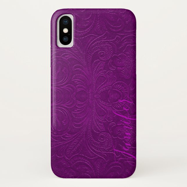 Coques Case-Mate iPhone Monogramme en cuir violet floral Faux Suede (Dos)