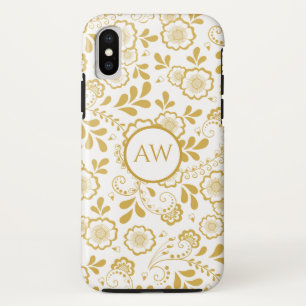 Case-Mate iPhone Case Monogramme en dentelle florale victorienne or et b