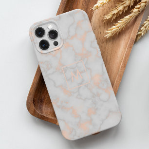Coque iPhone 15 Pro Max Monogramme en marbre imprimé et or Rose