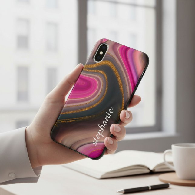 Coques Case-Mate iPhone Monogramme en marbre rose et or (Créateur téléchargé)