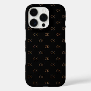 Coques iPhone 16 Pro Monogramme en or noir initiales minimaliste modern