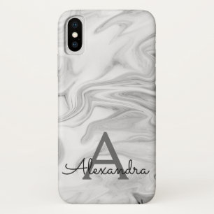 Coque iPhone X Monogramme en pierre noire et Marbre blanc