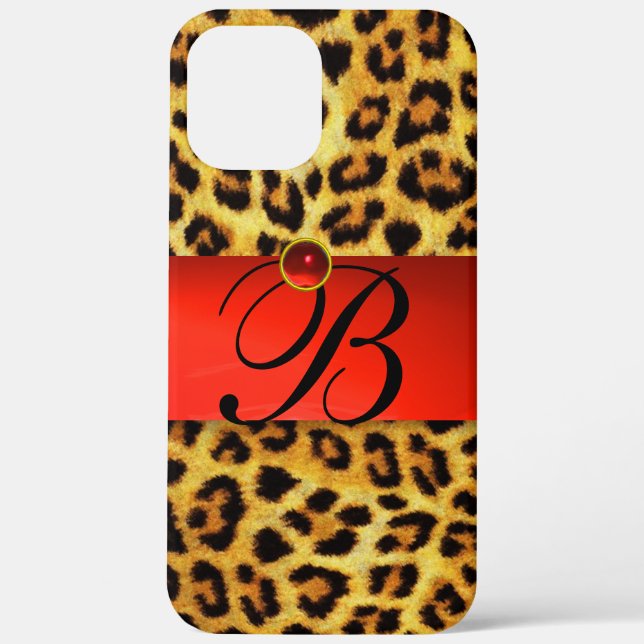 COQUES Case-Mate iPhone MONOGRAMME EN PIERRE ROUGE DE LA FOURRURE LÉOPARDE (Verso)