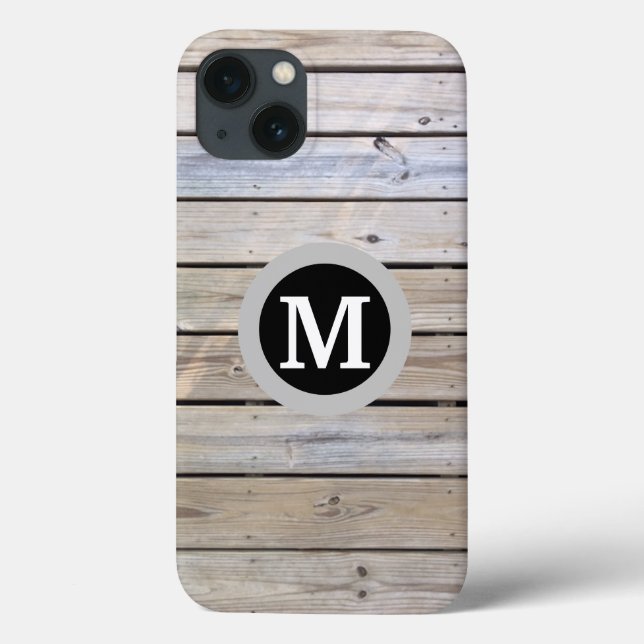 Coques Case-Mate iPhone Monogramme en planche de bois rustique (Verso)